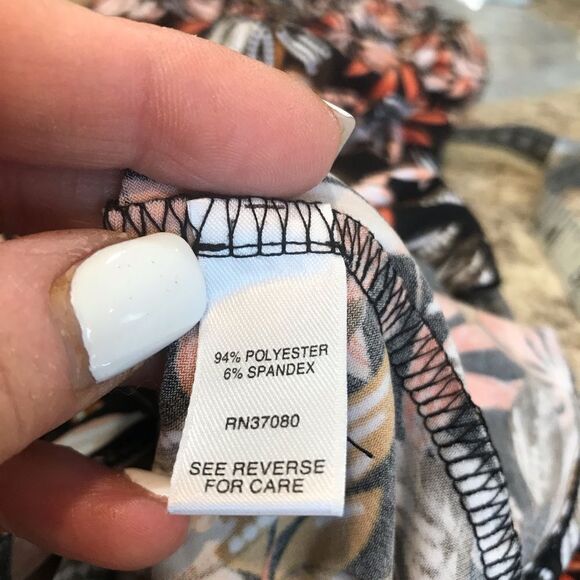 Floral Orange Brown Short Sleeve Shirt Women's Size 26 28 - Picture 4 of 8